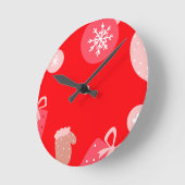 Red Merry Christmas Ornaments Snowflakes Handschuh Runde Wanduhr (Winkel)