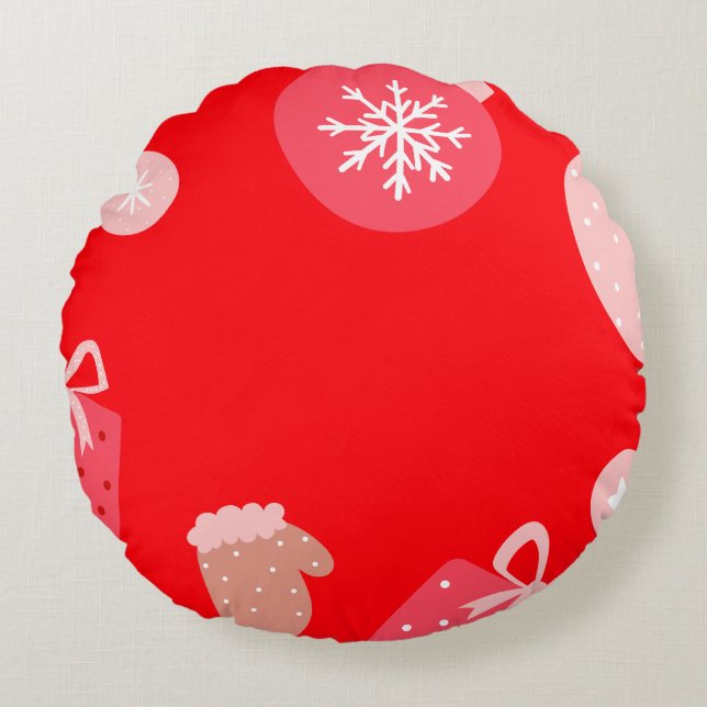 Red Merry Christmas Ornaments Snowflakes Handschuh Rundes Kissen (Vorderseite)