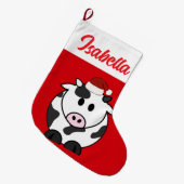 Red Merry Christmas OX Kuh Haustier Weihnachtsmann Großer Weihnachtsstrumpf (Vorderansicht (hängend))