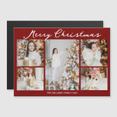 Red Merry Christmas Photo Collage 2025 Magnet Card (Vorne/Hinten)