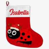 Red Merry Christmas Reh Ladybug Weihnachtsmannmütz Großer Weihnachtsstrumpf (Vorderseite)