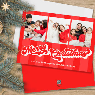 Red Merry Christmas Retro Foto Collage Feiertagskarte