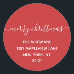 Red Merry Christmas Return Address Label Runder Aufkleber<br><div class="desc">Red Merry Christmas Round Retourenadresse Label - Matching Items verfügbar</div>