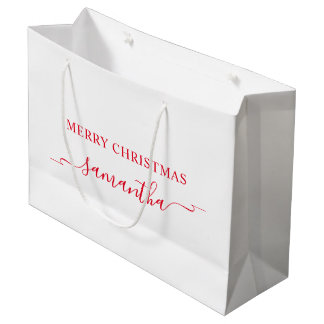 Red Merry Christmas Ribbon Swash Name Große Geschenktüte