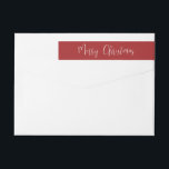 Red Merry Christmas Rücksendeadresse<br><div class="desc">Ein einfaches,  modernes Urlaubspacket rund um das Retourenschild-Label mit fröhlichen Weihnachten in weißer Schrift-Typografie auf dunkelrotem Hintergrund. Fügen Sie diese speziellen Details Ihren Ferien-Mailings hinzu.</div>