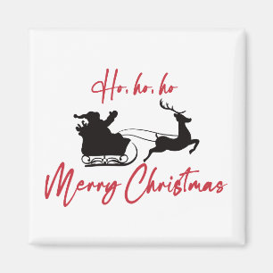 Red Merry Christmas Santa Sleigh und Reindeer Magnet