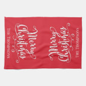 Red Merry Christmas Script Personalisiert Geschirrtuch (Horizontal)
