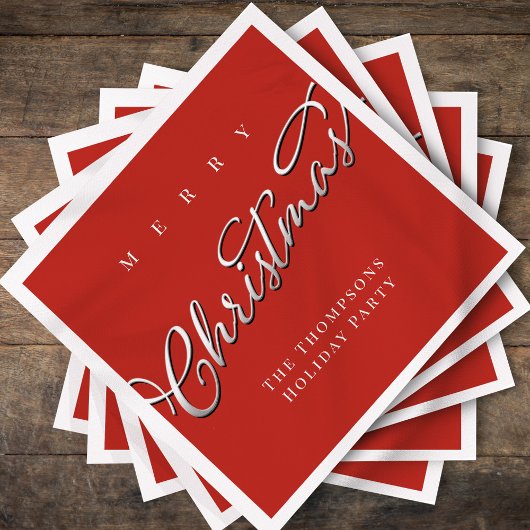 Red Merry Christmas Script Personalisiert Serviette