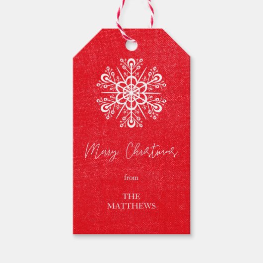Red Merry Christmas Snowflake Modern Name Geschenkanhänger (Vorderseite)