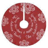 Red Merry Christmas Snowflake Personalisiert Polyester Weihnachtsbaumdecke (Vorderseite)