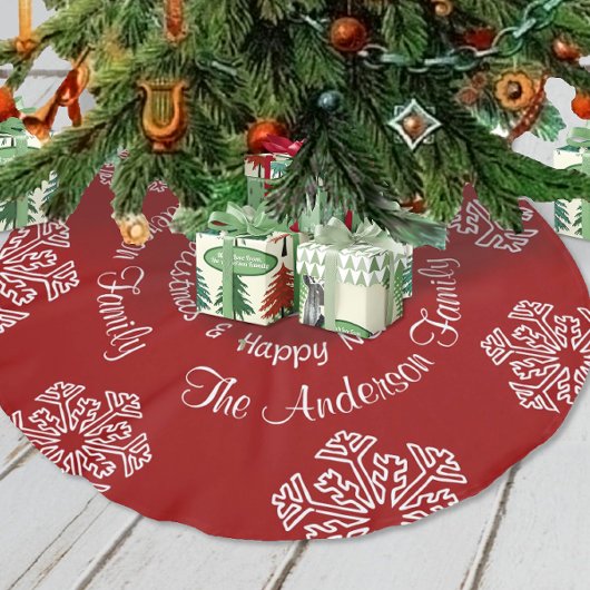 Red Merry Christmas Snowflake Personalisiert Polyester Weihnachtsbaumdecke