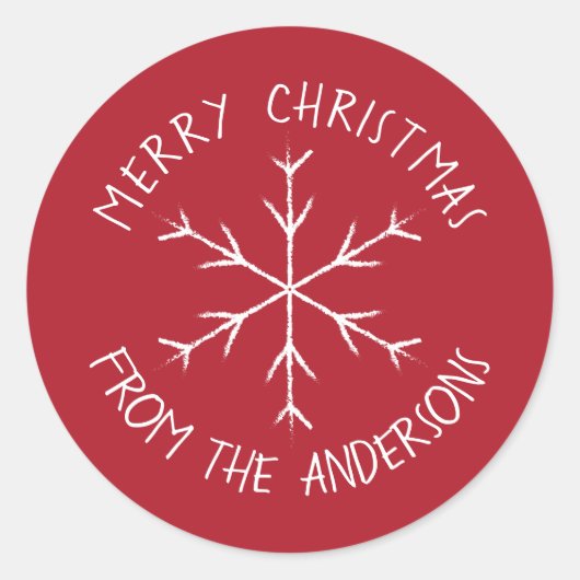 Red Merry Christmas Sticker mit Snowflake (Vorderseite)