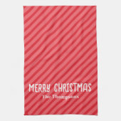Red Merry Christmas Striped Personalisiert Geschirrtuch (Vertikal)