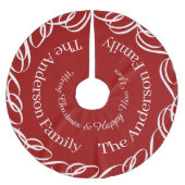 Red Merry Christmas Swirl Design Personalisiert Polyester Weihnachtsbaumdecke (Vorderseite)