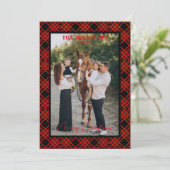 Red Merry Christmas Tartan Kariertes Foto (Stehend Vorderseite)