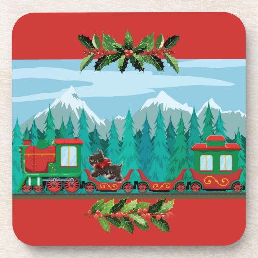 Red Merry Christmas Train Getränkeuntersetzer (Vorderseite)