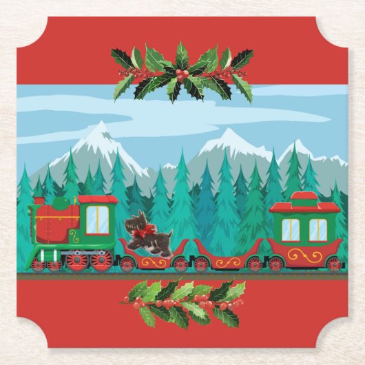 Red Merry Christmas Train Untersetzer (Vorderseite)