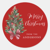 Red Merry Christmas Tree Große Aufklebermarke Runder Aufkleber (Vorderseite)