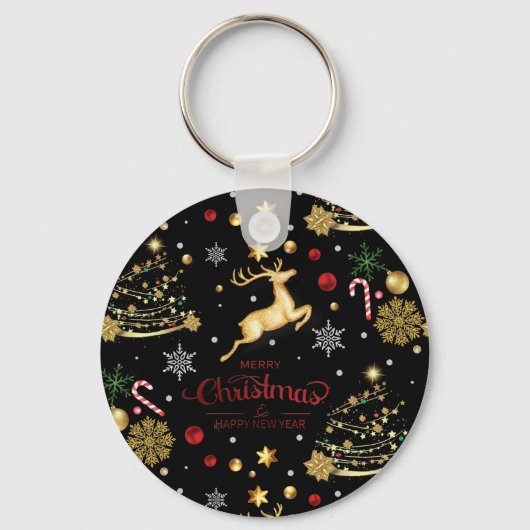 Red Merry Christmas Tree Schlüsselanhänger (Vorderseite)