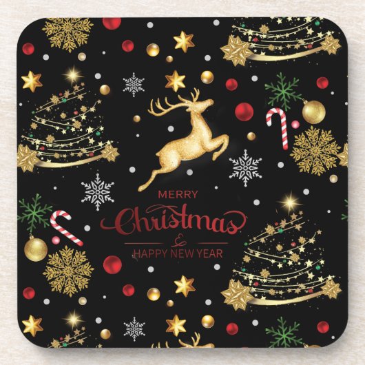 Red Merry Christmas Tree Untersetzer (Vorderseite)