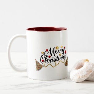 Red Merry Christmas Tree Zweifarbige Tasse