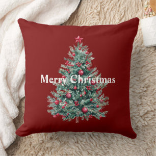Red Merry Christmas Trees Kissen