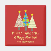 Red Merry Christmas Trees Magnet (Vorne)