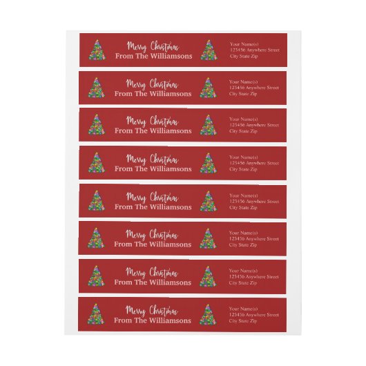 Red Merry Christmas Trees Rücksendeadresse (Bogen)