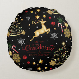 Red Merry Christmas TreeThrow Pillow Rundes Kissen