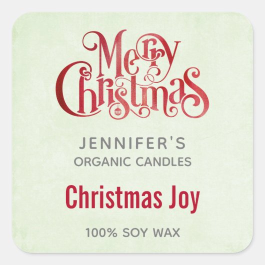 Red Merry Christmas Typografy Candle Business Quadratischer Aufkleber (Vorderseite)