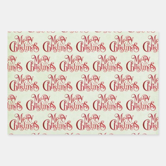 Red Merry Christmas Typografy Festive Schriftart Geschenkpapier Set (Vorderseite 2)