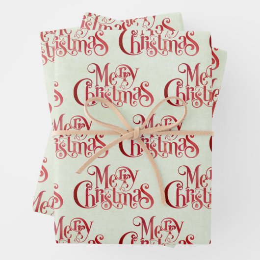 Red Merry Christmas Typografy Festive Schriftart Geschenkpapier Set (Beispiel)