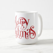 Red Merry Christmas Typografy Festive Schriftart Kaffeetasse (VorderseiteRechts)
