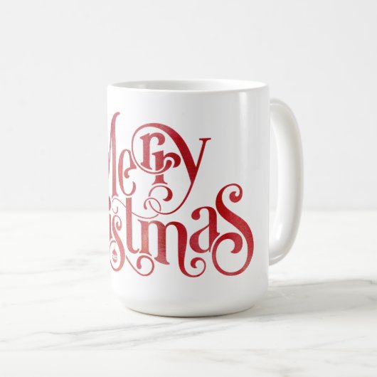 Red Merry Christmas Typografy Festive Schriftart Kaffeetasse (VorderseiteRechts)