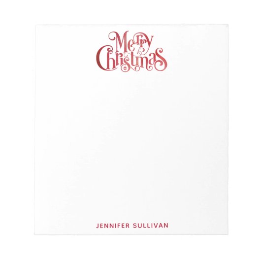 Red Merry Christmas Typografy Festive Schriftart Notizblock (Vorderseite)