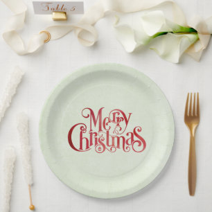 Red Merry Christmas Typografy Festive Schriftart Pappteller