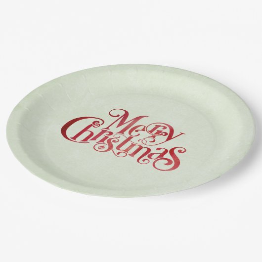 Red Merry Christmas Typografy Festive Schriftart Pappteller (Schrägansicht)