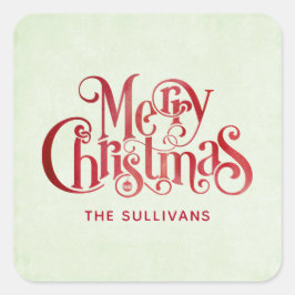 Red Merry Christmas Typografy Festive Schriftart Quadratischer Aufkleber