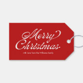 Red Merry Christmas Vintage Script Kariert Geschenkanhänger (Vorderseite (Horizontal))