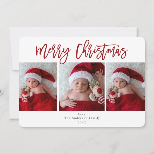 Red Merry Christmas White Wood Holiday Foto Einladung (Vorderseite)