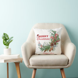 Red Merry Christmas Winter Bouquet Monogram Kissen