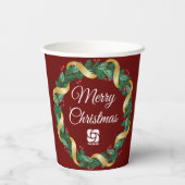 Red Merry Christmas Wreath Custom Company Pappbecher (Rückseite)