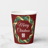 Red Merry Christmas Wreath Custom Company Pappbecher (Vorderseite)