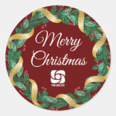 Red Merry Christmas Wreath Custom Company Party Runder Aufkleber (Vorderseite)