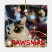 Red Merry Pawsmas Quarantine Buddy Chat Weihnachte Keramikornament (Rückseite)