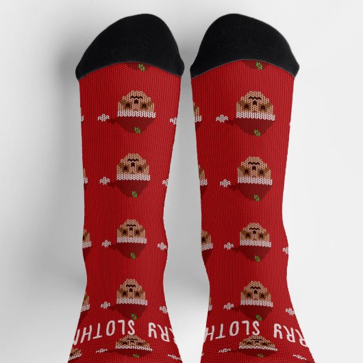 Red Merry Slothmas Weihnachtssocken Socken (Oben)