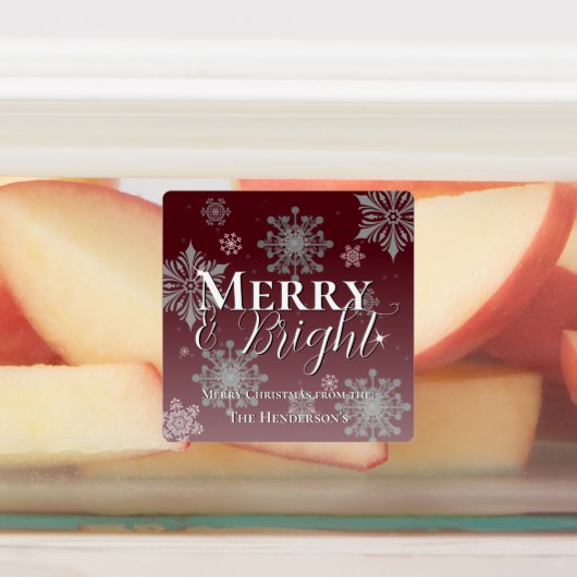 Red Merry und Bright Schneeflocken Weihnachtsgebäc Etiketten (Befestigt)