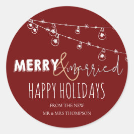 Red Merry & Verheiratet New Happy Holidays Runder Aufkleber