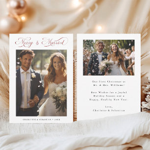 Red Merry & Verheiratet Romantic Script 2 Foto Feiertagskarte