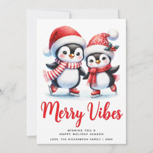 Red Merry Vibes Ice Skaten Penguins Weihnachten
